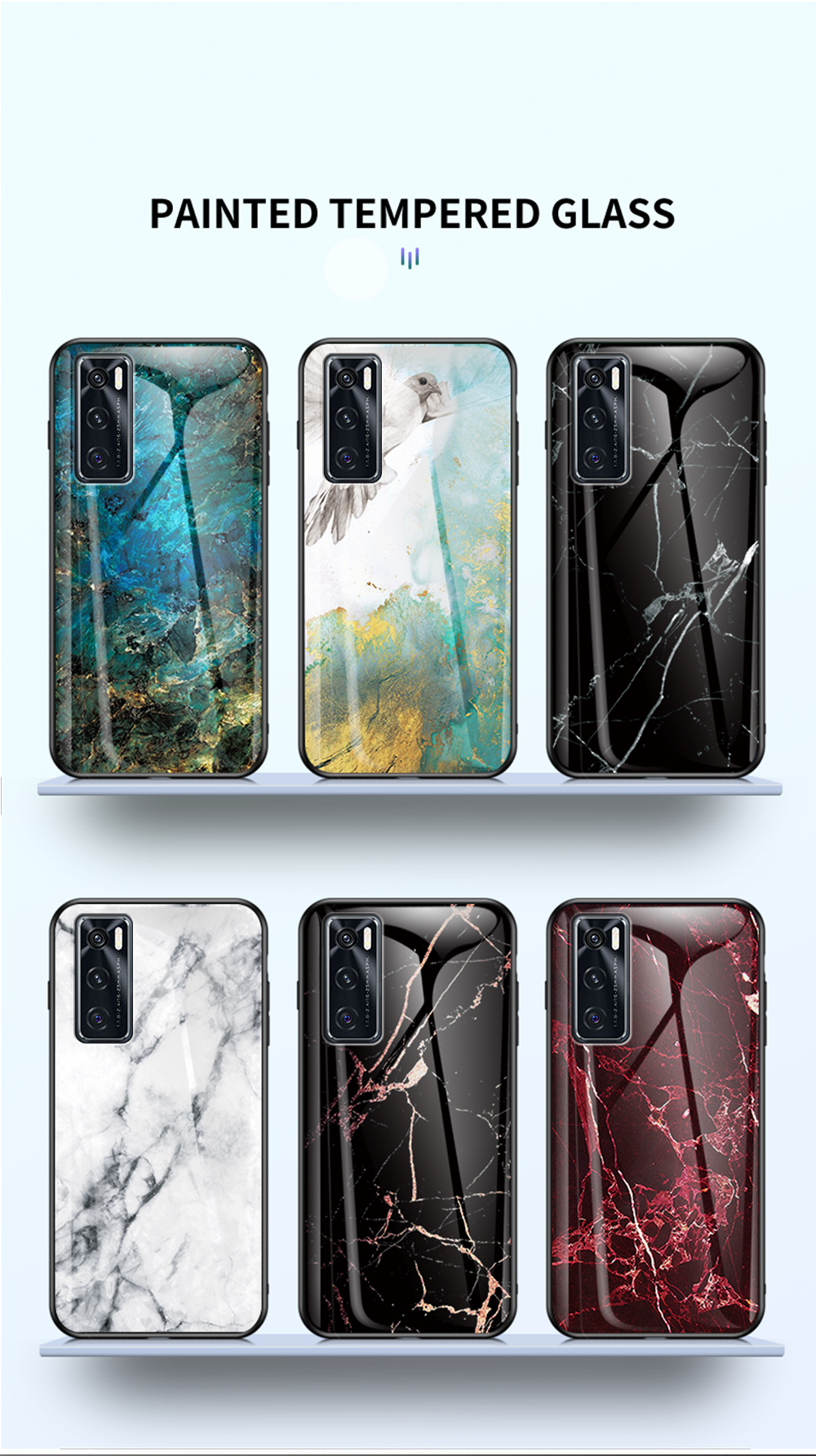 Case Vivo V20 SE / Pre-Order * เคสลายหินอ่อน TPU + PC + กระจกนิรภัยแบบไฮบริดปกหลัง *