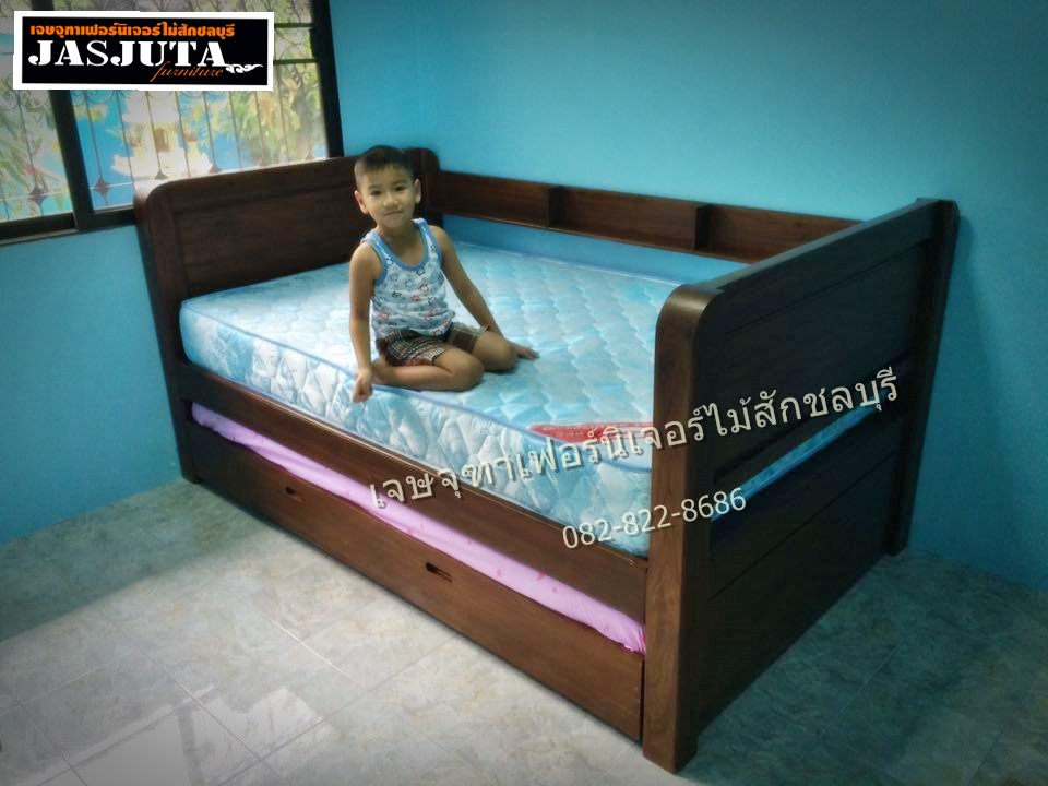 เตียงไม้สัก+เตียงเสริมล่าง 3.5ฟุต