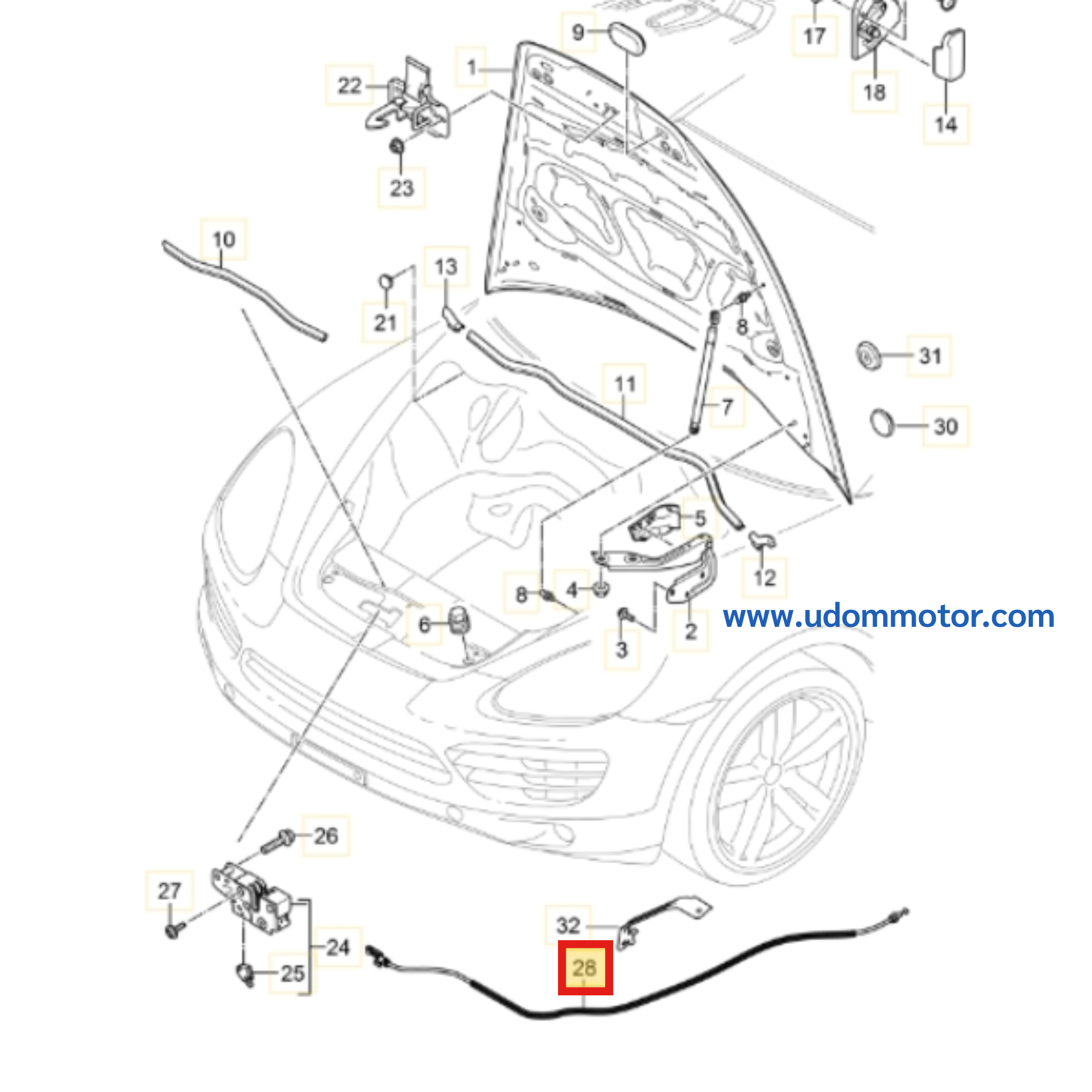 PORSCHE CAYENNE (92A) สายดึงฝากระโปรง สำหรับ ปอร์เช่ คาเยนน์ แท้ / 95851153500 95851153110