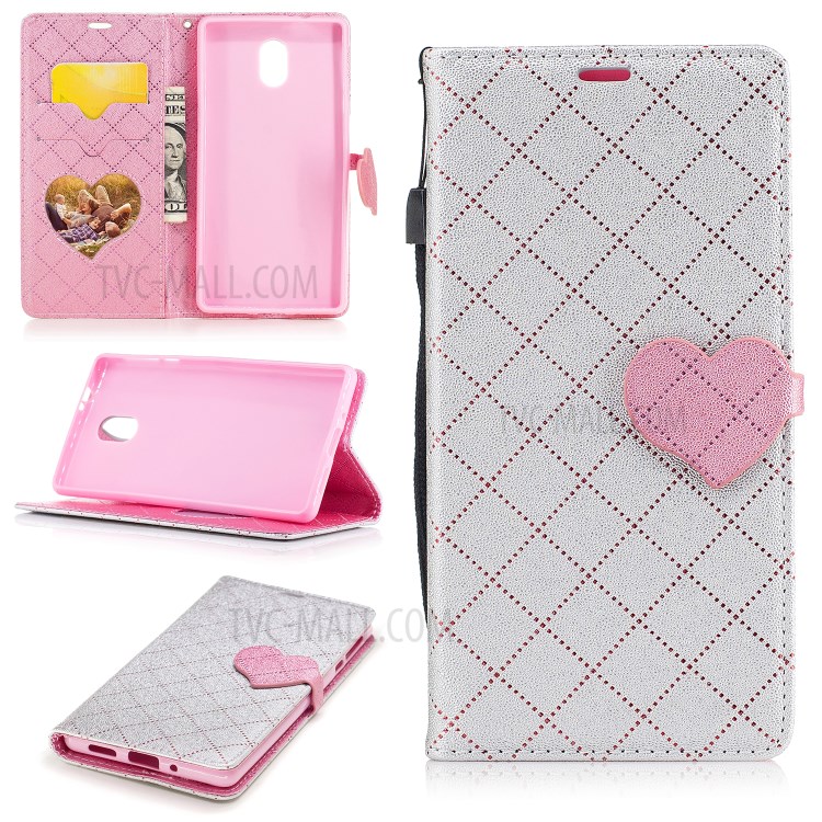 Case Nokia 3 / Pre-order * เคสหนังกระเป๋าสตางค์หัวใจรักสีตัดกัน *