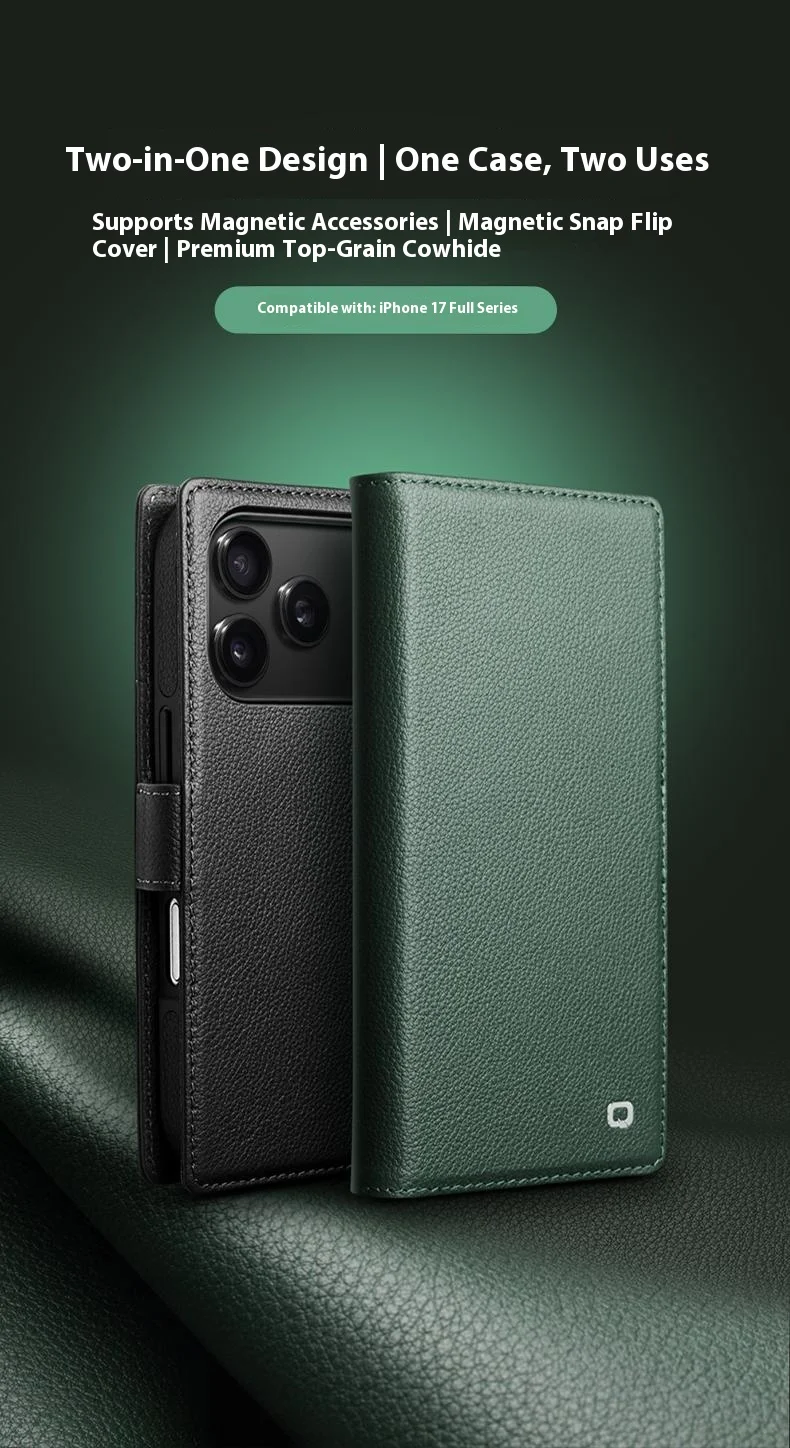 Case iPhone 17 Pro Max # Pre-order * QIALINO เคสหนังแบบถอดได้เข้ากันได้กับ MagSafe เคสโทรศัพท์หนังวัวแท้ *