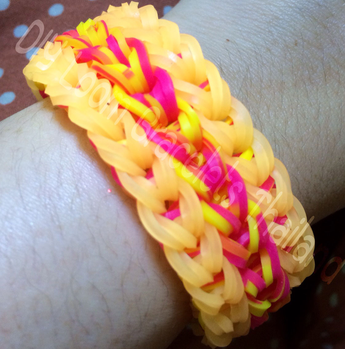 ยางถัก 100% ซิลิโคน loom band Tie Die ชมพู/เหลืองส้ม ( T2C) 600 เส้น