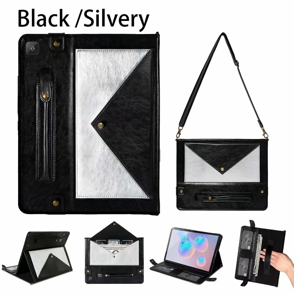 Case Samsung Galaxy Tab S6 Lite / Pre-Order * เคสกระเป๋าสะพายหนัง PU 2 โทนหรูหรา หนัง PU + TPU ซิลิโคนปกหลัง *