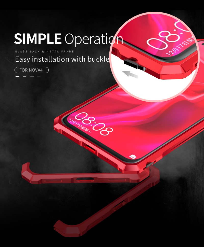 Case Huawei Nova 4 / Pre-Order * เคสอลูมิเนียมโลหะกรอบ + กระจกนิรภัยด้านหลัง *