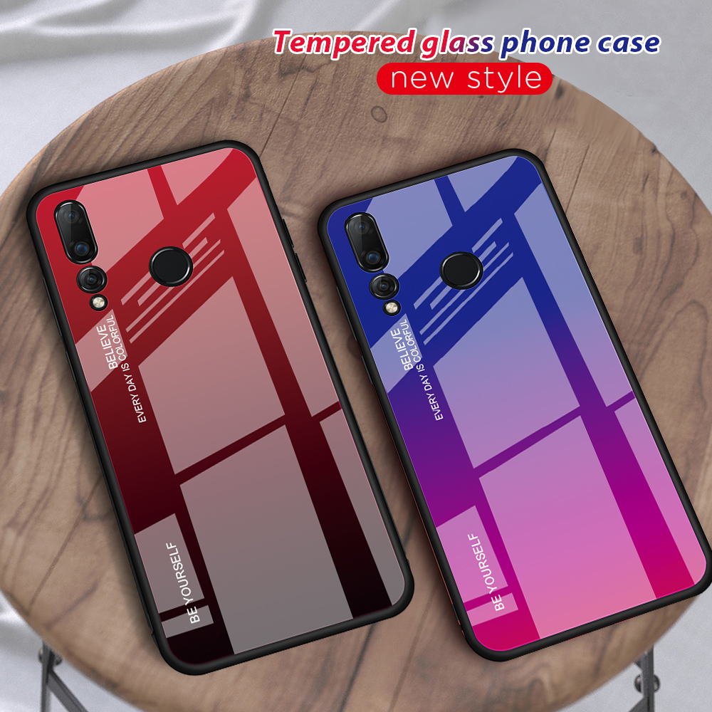 Case Huawei Nova 4 / Pre-Order * เคส + กระจกนิรภัยปกหลัง TPU + PC ไล่โทนสีไร้รอยขีดข่วน *