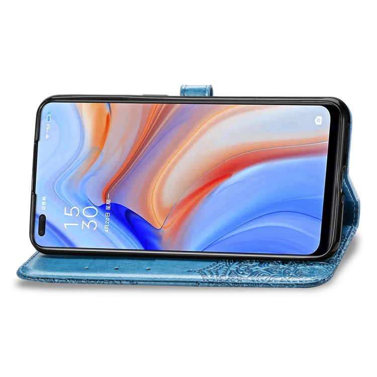 Case OPPO Reno4 5G / Pre-Order * เคสแบบนูน Mandala TPU + PU แนวนอนพลิกซองหนังกับผู้ถือบัตรและสามสล็อตและกระเป๋าสตางค์ *