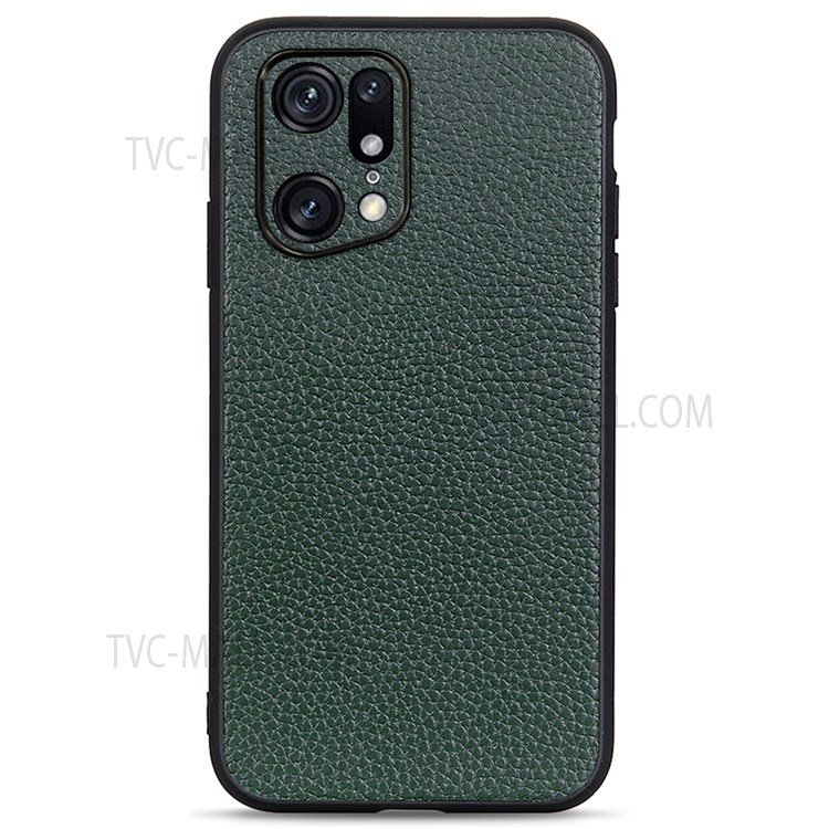 Case OPPO Find X5 Pro # Pre-Order * เคสหนังแท้เคลือบ Soft TPU + ฮาร์ดพีซีไฮบริดเคสโทรศัพท์ Litchi Texture Shell *