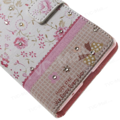 Case Huawei P7 / Pre-order * หนัง PU และ TPU วัสดุ ดอกกุหลาบลูกไม้รูปแบบการปักดอกไม้ฝังด้วย rhinestones เงา *