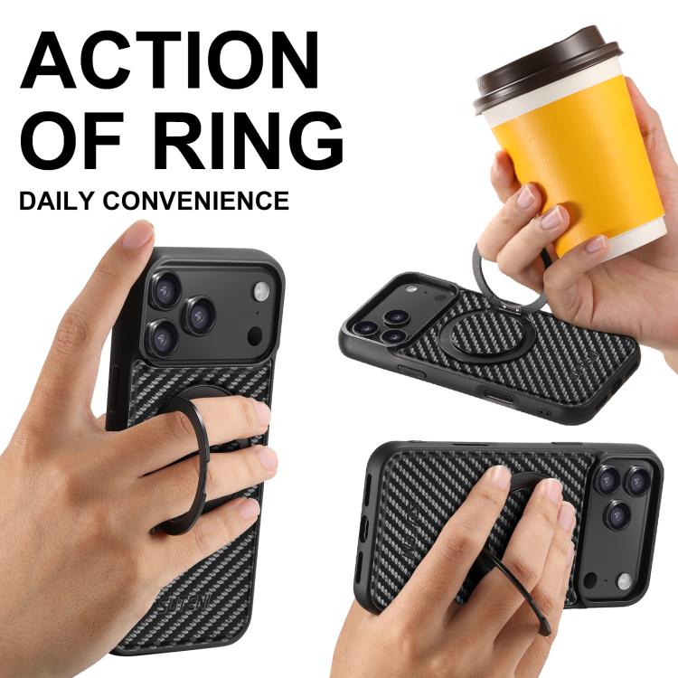 Case iPhone 17 Pro Max # Pre-order * Suteni เคส MagSafe หนังคาร์บอนไฟเบอร์ Suteni G3 หมุนได้ 360 องศา (สีดำ) *
