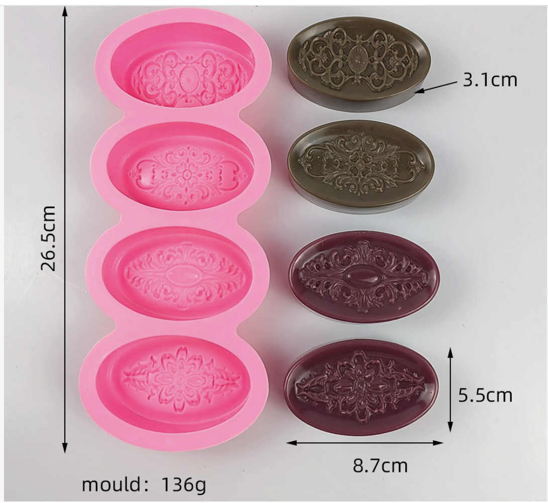 แม่พิมพ์ซิลิโคนวงรี วินเทจ 4 ช่อง 5.5*8.7*3.1 cm 100g 005853