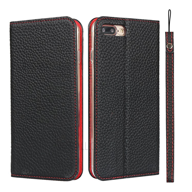 Case iPhone 7 Plus / Pre-order * เคสหนังแท้พร้อมสายคล้องมือ Litchi Texture Stand *