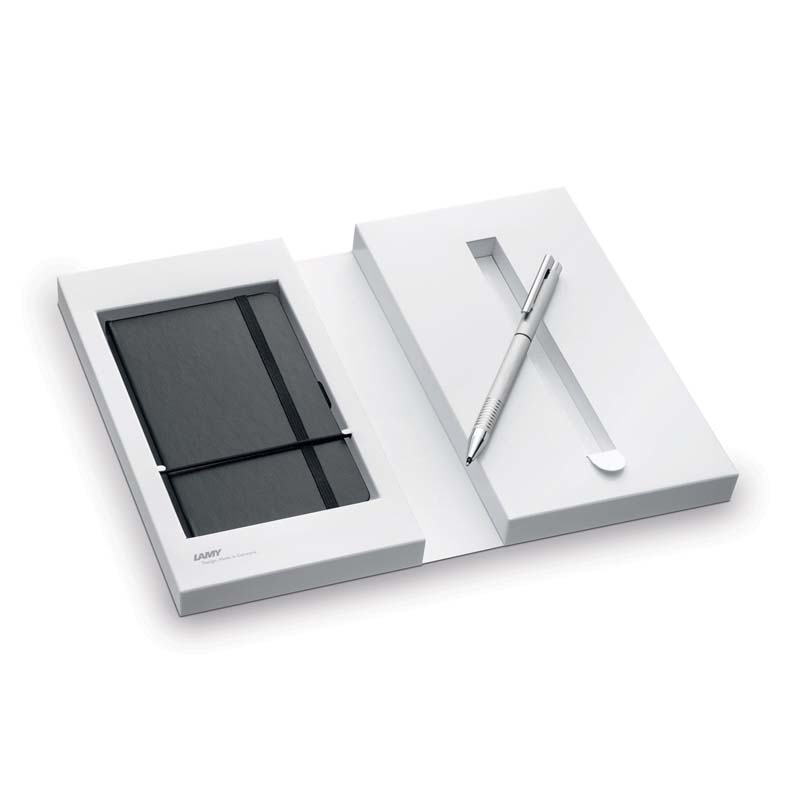 Lamy Logo Brushed Steel Twin Multi Pen with Notebook Gift Set