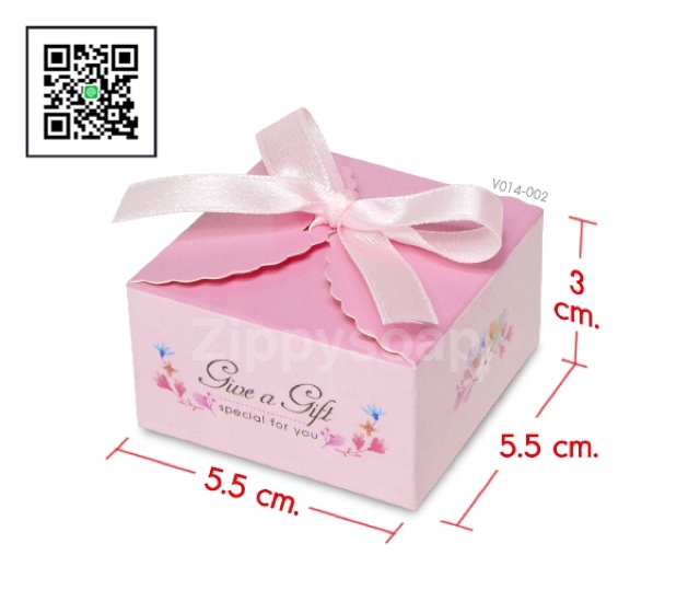 กล่องใส่สบู่ มีโบว์ชมพู ฝาหยัก สีชมพู 60ชิ้น5.5*5.5*3 cm