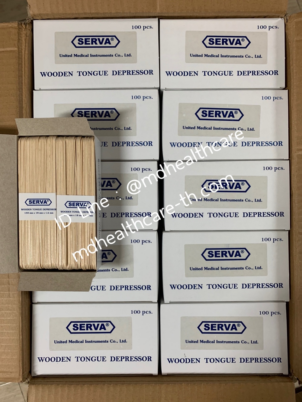 (100ชิ้น)ไม้กดลิ้น SERVA WOODEN TONGUE DEPRESSOR ขนาด15*1.8cm