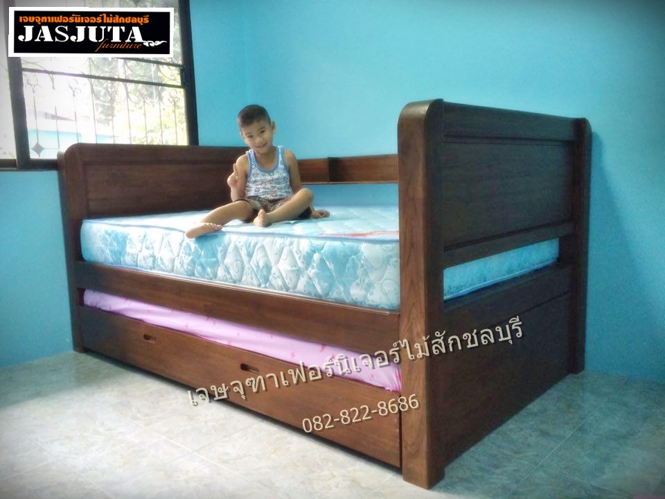 เตียงไม้สัก+เตียงเสริมล่าง 3.5ฟุต