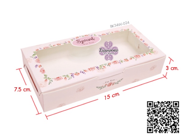 กล่องสีชมพูลายดอกกุหลาบ 60ชิ้นโชว์สินค้า 15 x 7.5 x 3 ซม 002578