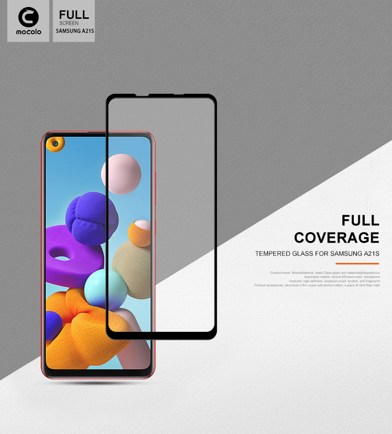 กระจกนิรภัยกันรอย Samsung Galaxy A21s / Pre-order * MOCOLO Silk Printing Tempered Glass ฟิล์มกันรอยเต็มจอ [Full Glue] *