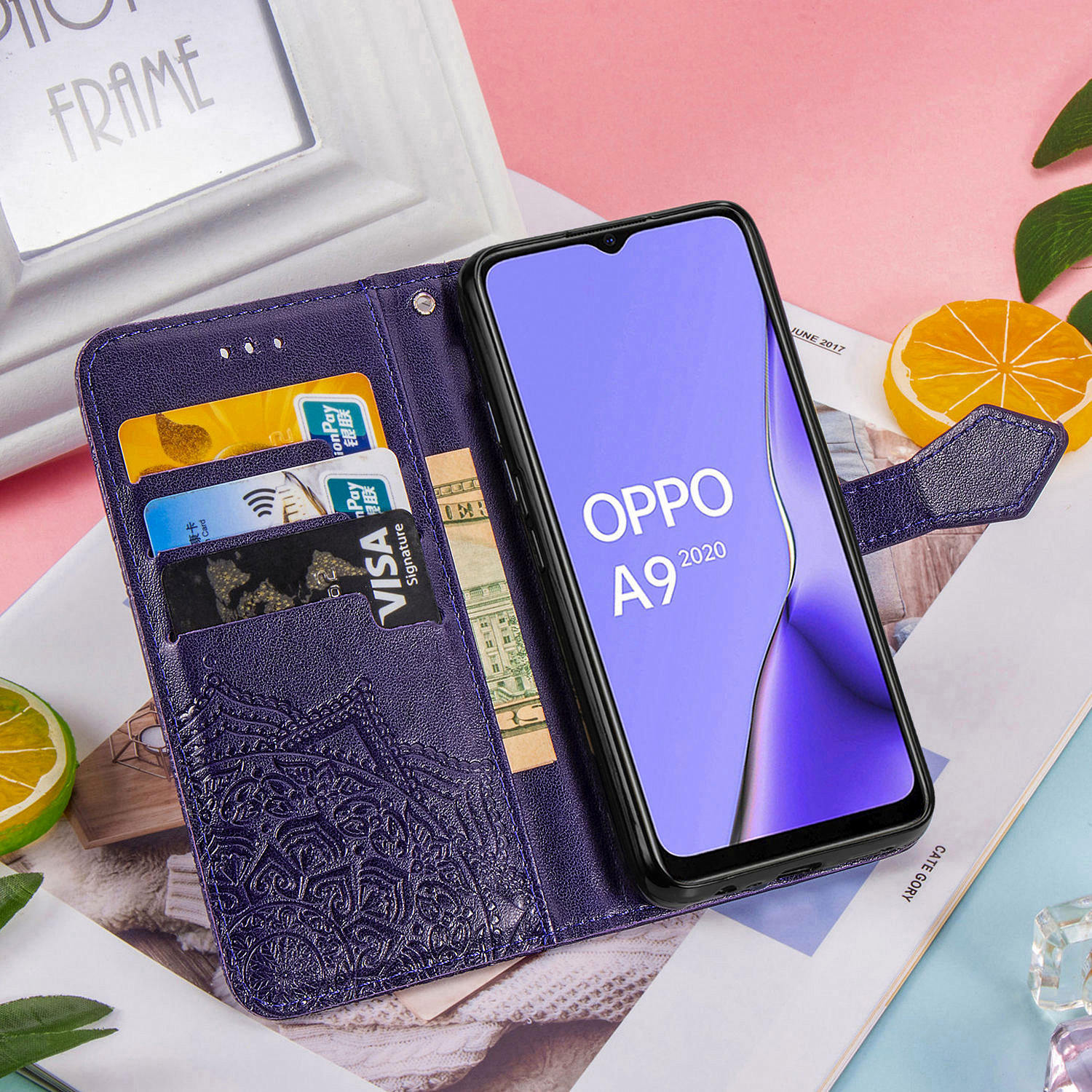 Case OPPO A9 (2020) / OPPO A5 (2020) / Pre-order * เคสพิมพ์ลายนูนปกหนังกระเป๋าดอกไม้ Mandala *