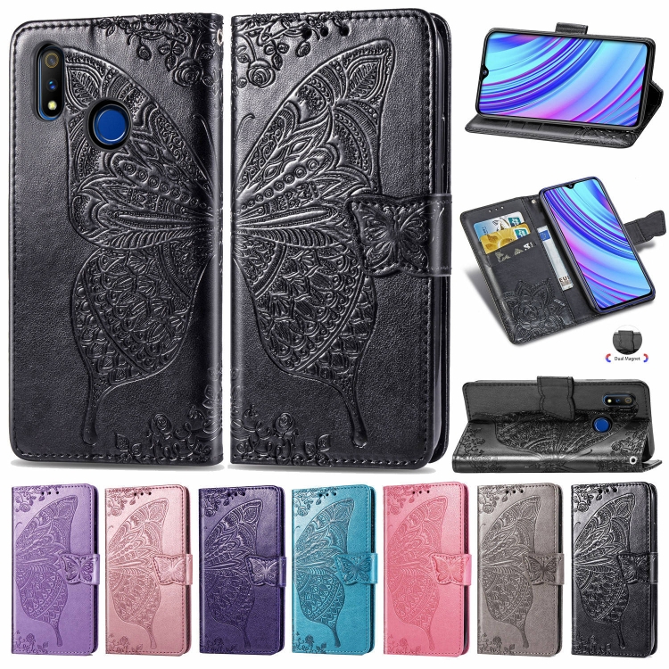 Case Realme 3 # Pre-Order * Butterfly Love Flower / ช่องเสียบการ์ด / กระเป๋าสตางค์ / เชือกเส้นเล็ก *