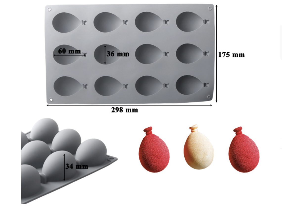 แม่พิมพ์ซิลิโคน ลูกโป่ง 6*3.6*3.4 50 g 12 ช่อง 005666