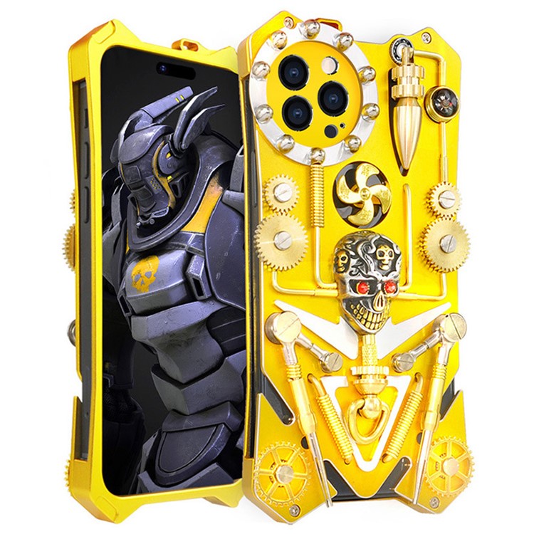 Case iPhone 15 Pro Max # Pre-order * Metal Gear Kickstand เคสโทรศัพท์ Skull Toy Steampunk เคสกันกระแทก - ทอง *