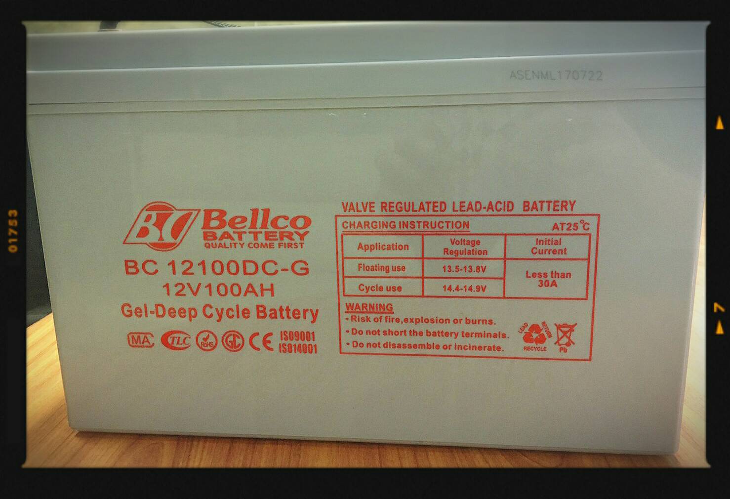 แบตเตอรี่เจลดีพไซเคิลเบลโก้ GEL Deep cycle Bellco 100Ah (BC-12100DC-G)