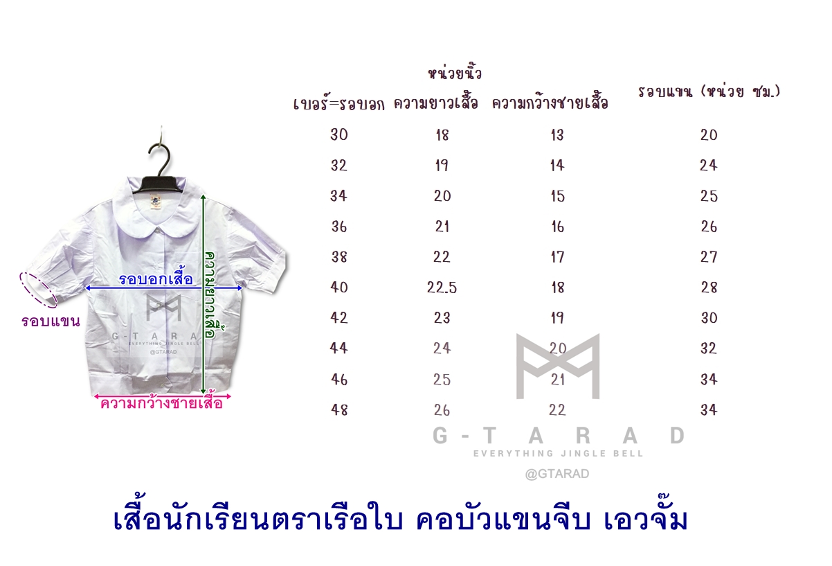 เสื้อนักเรียนตราเรือใบ คอบัวแขนจีบ เอวจั๊ม