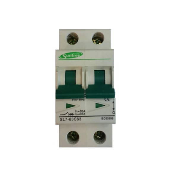 เบรกเกอร์เอซี 2 ขั้ว สำหรับโซล่าเซลล์และระบบไฟฟ้ากำลัง (2 Pole AC Breaker for Solar Cell and Power System) พิกัดกระแส 63A