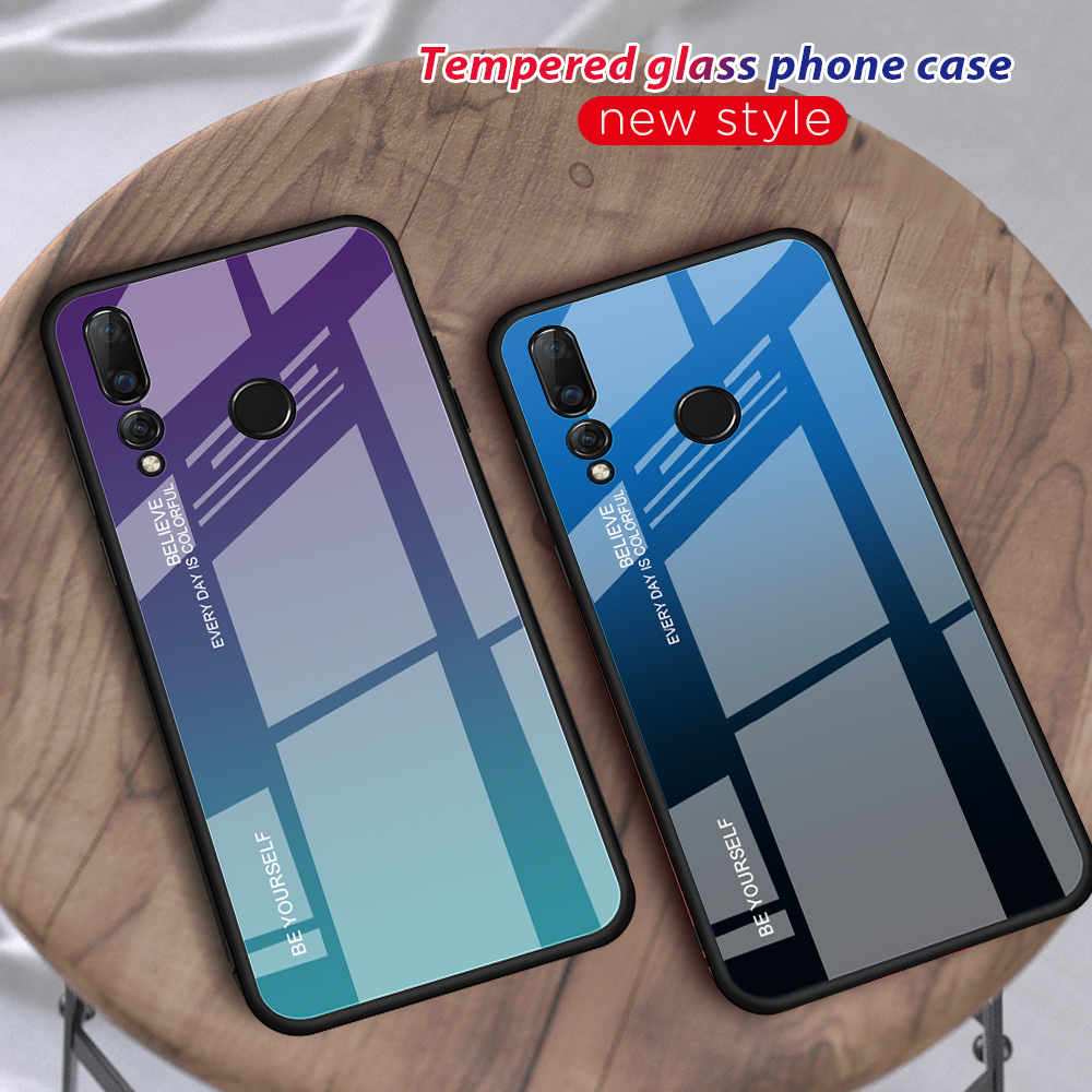 Case Huawei Nova 4 / Pre-Order * เคส + กระจกนิรภัยปกหลัง TPU + PC ไล่โทนสีไร้รอยขีดข่วน *