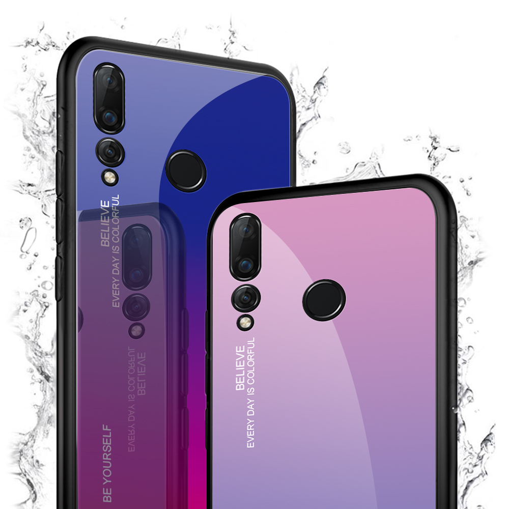 Case Huawei Nova 4 / Pre-Order * เคส + กระจกนิรภัยปกหลัง TPU + PC ไล่โทนสีไร้รอยขีดข่วน *