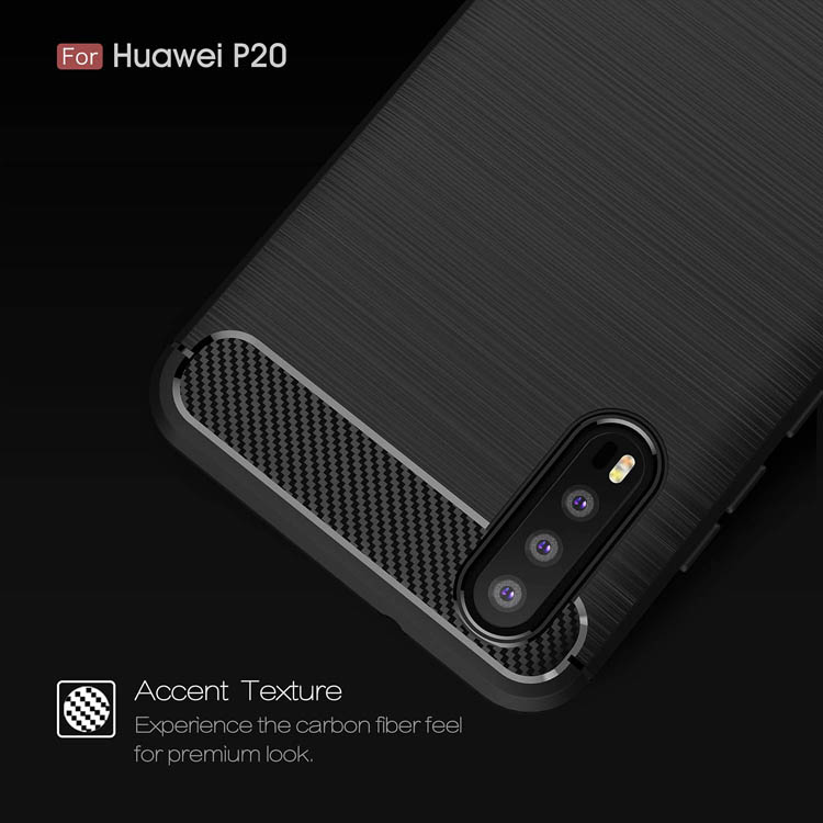 Case Huawei P20 # Pre-order * เคสด้านหลัง TPU แบบแปรงคาร์บอนไฟเบอร์ *