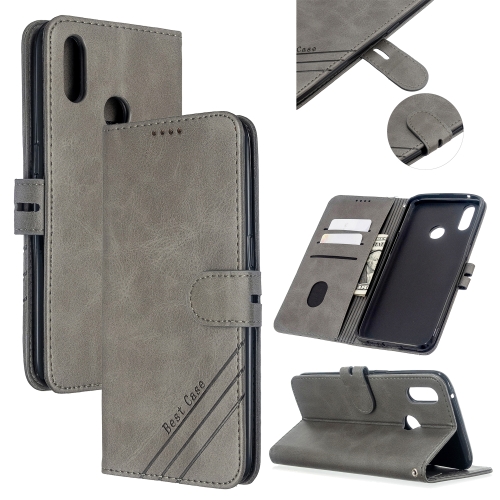 Case Realme 3 # Pre-Order * เย็บสไตล์ 2 สีพื้นผิวแนวนอนพลิก PU ซองหนังกับผู้ถือและช่องใส่การ์ดและเชือกเส้นเล็ก *