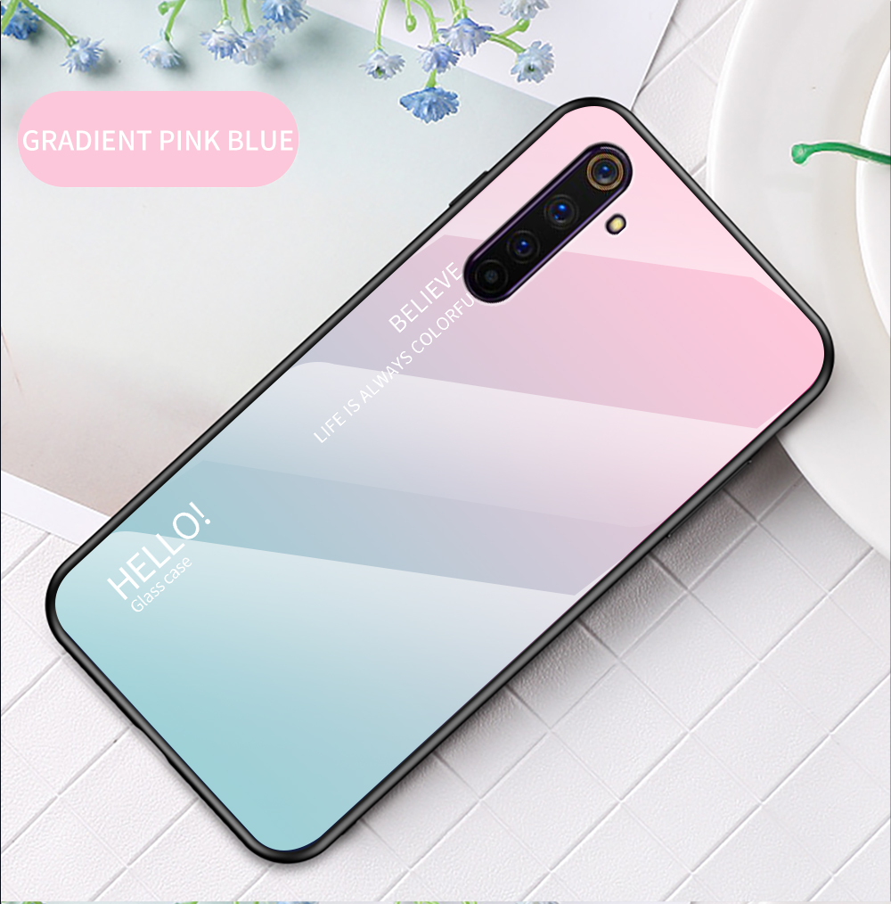 Case Realme 6 Pro / Pre-Order * เคสกระจกนิรภัยไล่สี + PC + เคส TPU Hybrid การออกแบบสีไล่ระดับสีที่ไม่ซ้ำกันและมีสไตล์ *