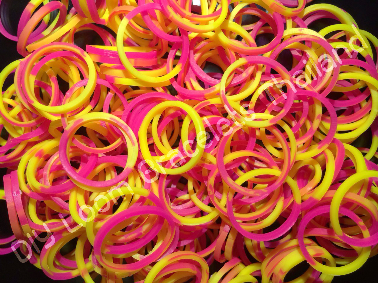 ยางถัก 100% ซิลิโคน loom band Tie Die ชมพู/เหลืองส้ม ( T2C) 600 เส้น