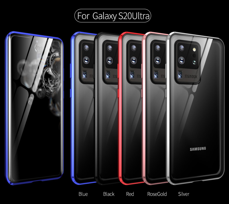 Case Samsung Galaxy S20 Ultra 5G # Pre-order * เคสแม่เหล็กกรอบโลหะ + กระจกนิรภัยแบบเต็มฝาครอบคลุม [รองรับการปลดล็อกลายนิ้วมือ] *