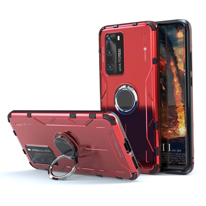 Case Huawei P40 Pro / Pre-order * เคสอลูมิเนียมโลหะหรูหราซิลิโคนปกคลุมกันกระแทกโทรศัพท์เกราะกลับปก + แหวน *