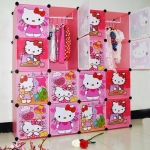 ตู้ DIY 16 ช่อง แถมราว 3 อัน ลายคิตตี้ สีชมพู
