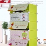 ตู้รองเท้า DIY 5 ช่อง ลายสัตว์น้อย สีเขียว