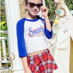 ชุดว่ายน้ำแยกชิ้น ลายสก๊อต สีน้ำเงินแดง ไซส์ XL