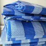 ผ้าใบ เคลือบ1ด้าน ฟ้าขาว ฟ้าล้วน ผ้าฟางริ้ว ขนาดกว้าง 2 หลา x ยาว 5 เมตร รังสิต ปทุมธานี คลุมสินค้า กันสาด กันฝุ่น กันฝน กันแดด คลุมงานก่อสร้าง น้ำหนักเบา ทนทาน