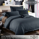 ชุดผ้าปูที่นอนโรงแรมลายริ้ว 5 ฟุต (5 ชิ้น) สีน้ำเงิน