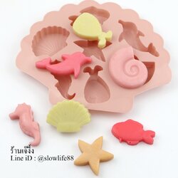 พิมพ์ซิลิโคน สารพัดสัตว์น้ำ โลมา ม้าน้ำ หอยเชลล์ ปลาดาว น่ารักมาก ๆ *** นึ่งได้ อบได้ ***
