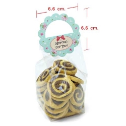 หัวถุงกลมลายดอกไม้สีฟ้าลายจุด 6.6x6.6 cm. 100 ชิ้น