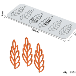 แม่พิมพ์ซิลิโคนตกแต่ง ใบไม้ 6 ช่อง 2.5*6.5*0.1 cm 005050