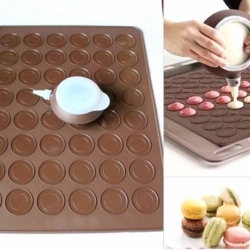 แผ่นซิลิโคนทำขนมมาการอง 48 ช่อง + ที่หยอดขนท