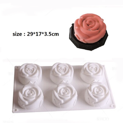 แม่พิมพ์ซิลิโคน รูปดอกกุหลาบ 6 ช่อง 7.1×7.1×3.6cm 000214