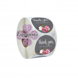 สติ๊กเกอร์ Thank you ดอกไม้พื้นเทา 1ม้วน มี 500 ดวง 002485