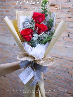 ช่อกุหลาบนอก3ดอก ห่อคราฟท์