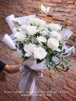 ช่อกุหลาบนอกสีขาว ห่อเกาหลีโทนขาว
