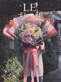 Pink Pastel Garden Rose and Pink Lilly Bouquet